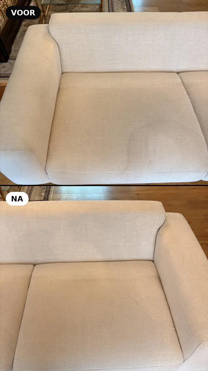 Lichte zetel · voor en na — resultaat van The Cleaning Company