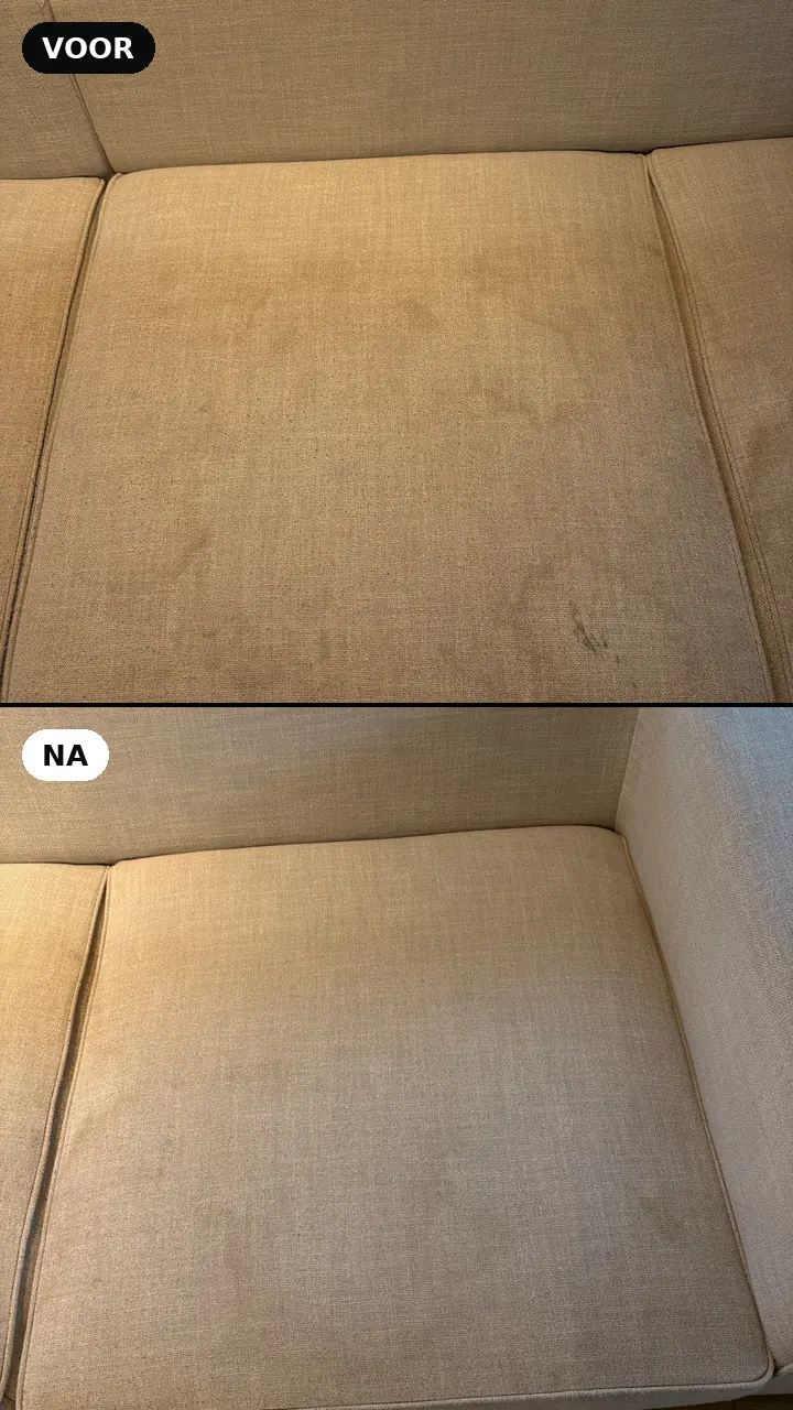 Zitkussen · voor en na — resultaat van The Cleaning Company